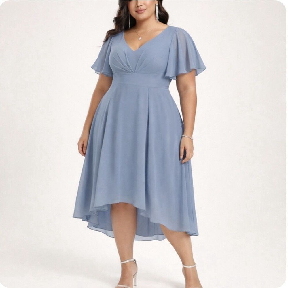JJ's House Chiffon Bridesmaid Cocktail Dress A-line V Neck Asymmetrical NEW 22W